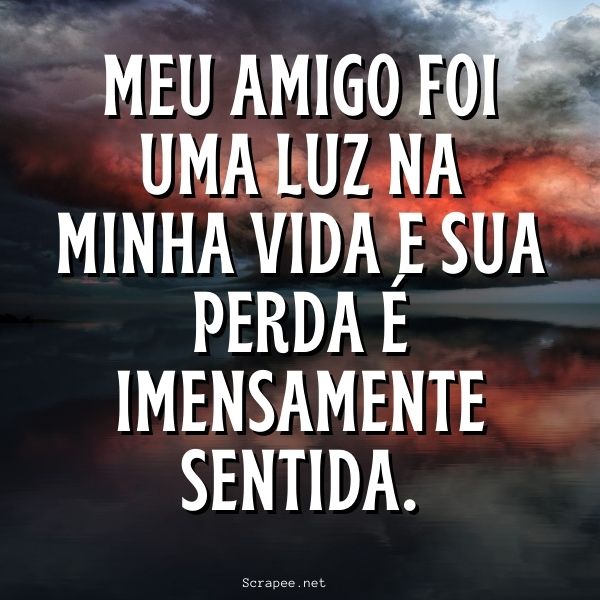 Meu amigo foi uma luz na minha vida e sua perda &eacute; imensamente sentida.