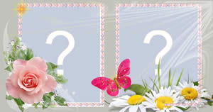 Linda moldura de borboleta e flores para 2 fotos. Faça já sua! 