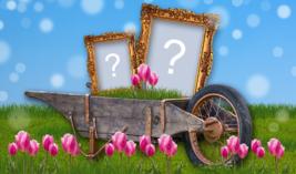 Linda moldura Carrinho de mão no jardim com duas Fotos. Faça a sua! Linda moldura Carrinho de mão no jardim com duas Fotos. Faça a sua!