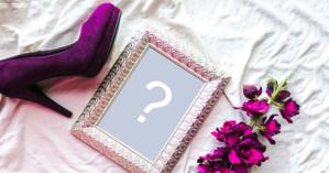 Linda moldura para foto com sapato e flores lilás