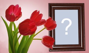 Cadru frumos cu flori roșii și frontieră din lemn. Adăugați fotografia