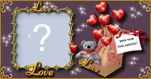 Moldura com ursinho na caixa de presente. Adicione sua foto!