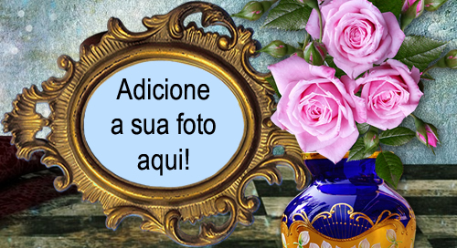 Quadro dourado com flores no vaso de porcelana!