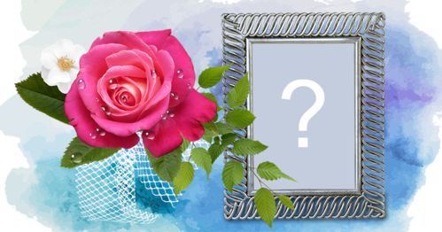 Hermoso marco con fondo azul abstracto y flores. Agrega tu foto!