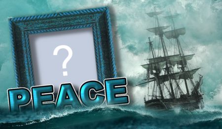 Beautiful frame with the word PEACE floating on the water. Add a photo of yourself!