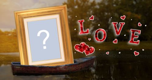 Adicione uma foto nesta linda moldura de amor com foto dentro do barquinho e palavra LOVE!