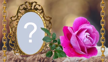 Hermoso marco dorado con rosa. ¡Agregar una foto!