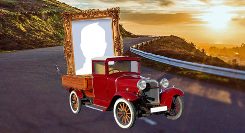 Linda moldura com foto na carroceria do carro antigo. Faça a sua!