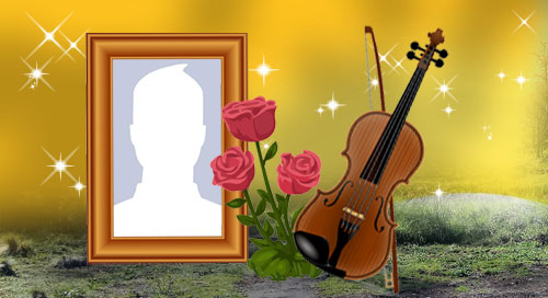 Linda Moldura de violino com rosas. Adicione a sua foto!