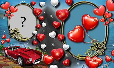 Linda moldura com carro vermelho e balões. Addicione sua foto!