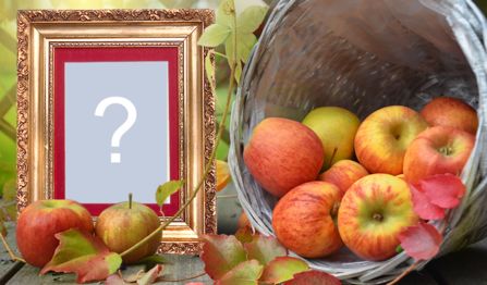 Adicione sua foto nesta linda moldura com cesto cheio de maçãs!