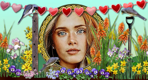 Coloque sua foto nesta moldura com passarinhos no jardim! 