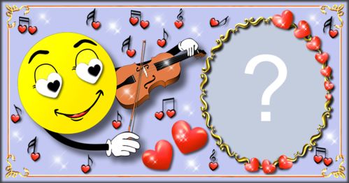 Moldura com emoticon tocando violino. Adicione uma foto e faça a sua!