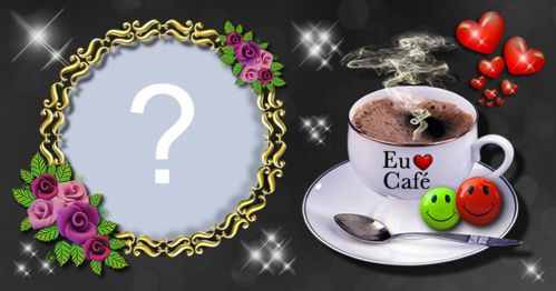 Linda moldura Eu amo café com borda dourada e florzinhas. Faça com sua foto!