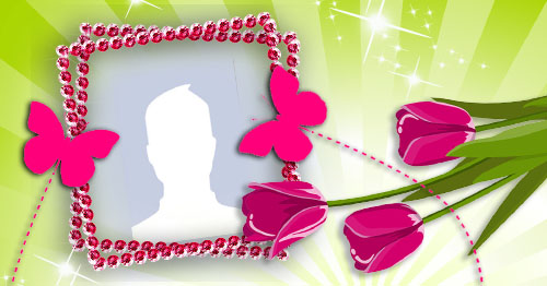 Moldura vertical com lindas tulipas cor de rosa. Adicione uma foto!