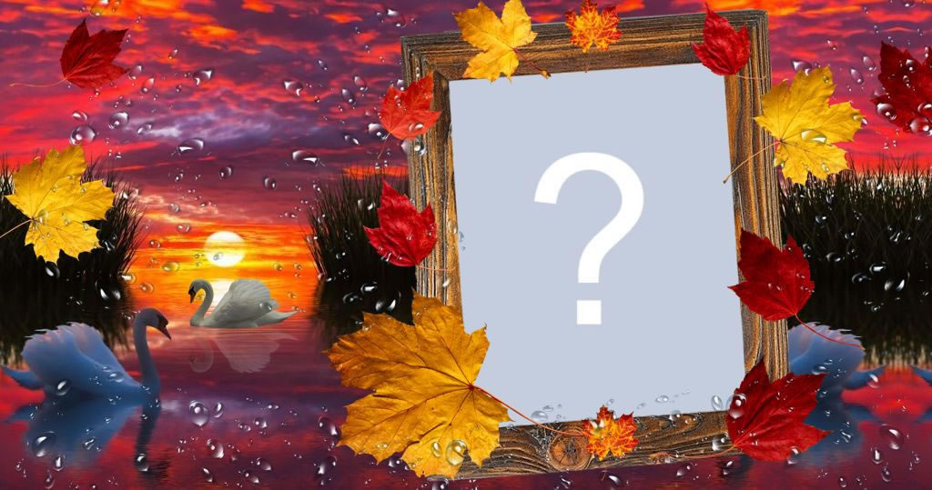 Moldura de cisne com folhas voando.