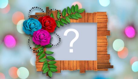 Moldura com rosinhas coloridas e borda de madeira. Adicione uma foto!