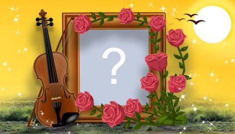 Moldura de violino com arranjo de flores. Coloque a sua foto! Moldura de violino com arranjo de flores. Coloque a sua foto!