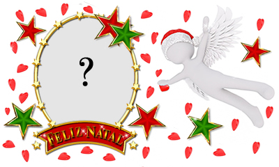 Moldura de Feliz Natal com Anjo. Adicione uma foto!