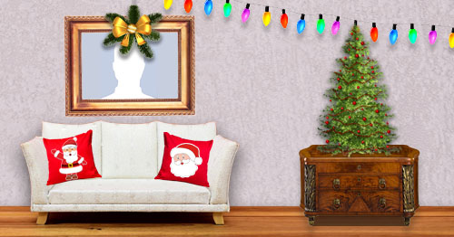 Linda moldura com sala decorada para o natal. Adicione a sua foto!