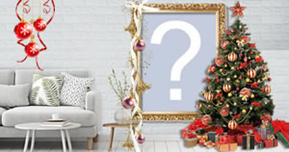 Coloque sua foto nesta linda sala de estar com árvore de natal!