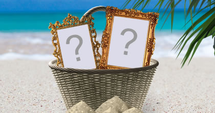 Moldura com 2 fotos no cesto e na beira da praia!