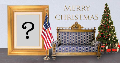 Moldura de Natal com poltrona, árvore e bandeira americana! Moldura de Natal com poltrona, árvore e bandeira americana!