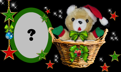 Linda moldura de Natal com ursinho no cesto. Adicione uma foto!