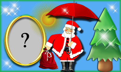 Moldura de Feliz Natal com Papai Noel e guarda Chuva. Adicione uma foto!