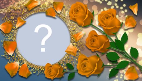 Linda moldura com rosas amarelo dourado. Adicione uma foto!