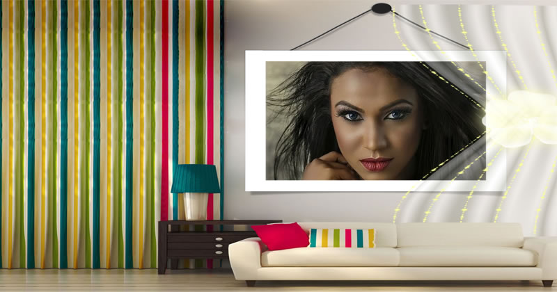 Coloque sua foto na parede e uma linda sala de estar.