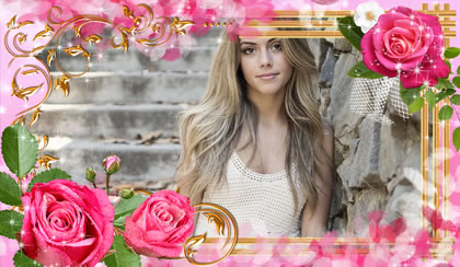 Linda moldura de rosas com filete dourado.