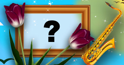 Linda moldura de instumento Saxofone com tulipas. Adicione sua foto!