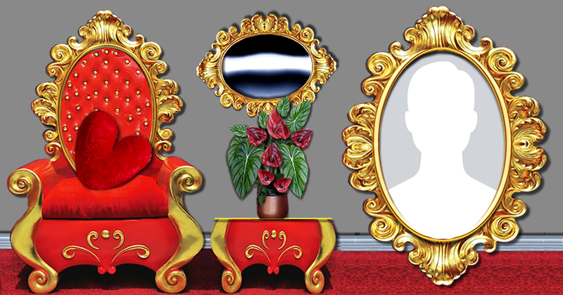 Linda moldura com poltrona vermelha e quadro na parede. Adicione sua foto!