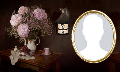 Moldura rústica com flores no bule. Adicione sua foto no quadro da parede!