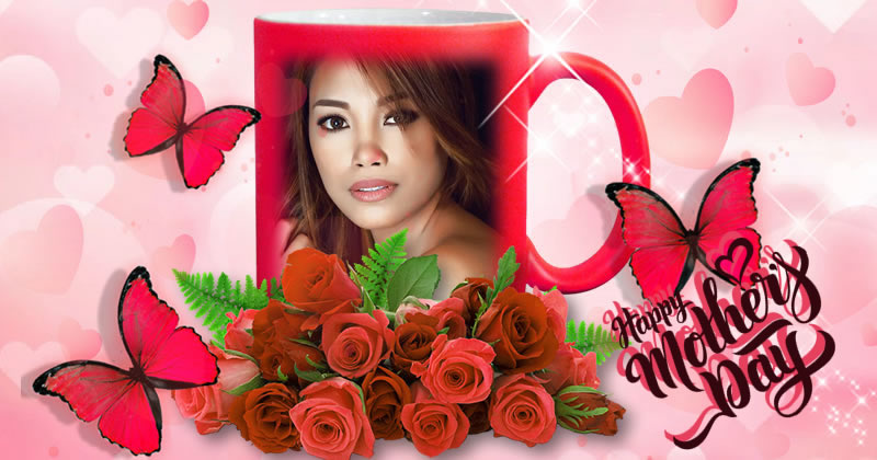 Moldura de feliz dia das mães com foto na caneca!