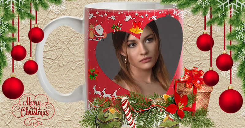 Coloque sua foto  nesta caneca de Natal