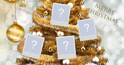 Árvore de Natal dourada com 5 fotos. Adicione suas fotos! Árvore de Natal dourada com 5 fotos. Adicione suas fotos!