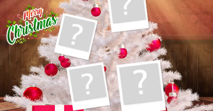 Arvore de Natal branca com 4 fotos. Adicione suas fotos!