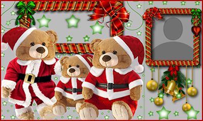 Linda moldura de ursinhos com gorro de Natal. Adicione uma foto!