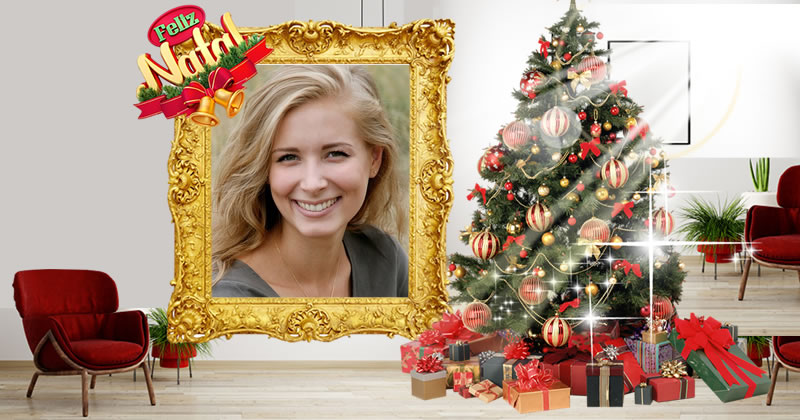 Moldura feliz Natal na sala de estar!