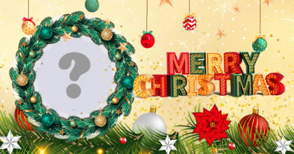 Moldura de Feliz Natal em inglês com guirlanda. Adicione sua foto!