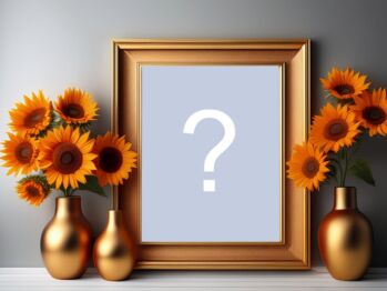 Moldura para foto com vasos dourados e girassóis. Adicione sua foto! Moldura para foto com vasos dourados e girassóis. Adicione sua foto!