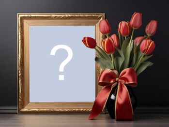 Moldura dourada com vaso preto de tulipas vermelhas! Moldura dourada com vaso preto de tulipas vermelhas!