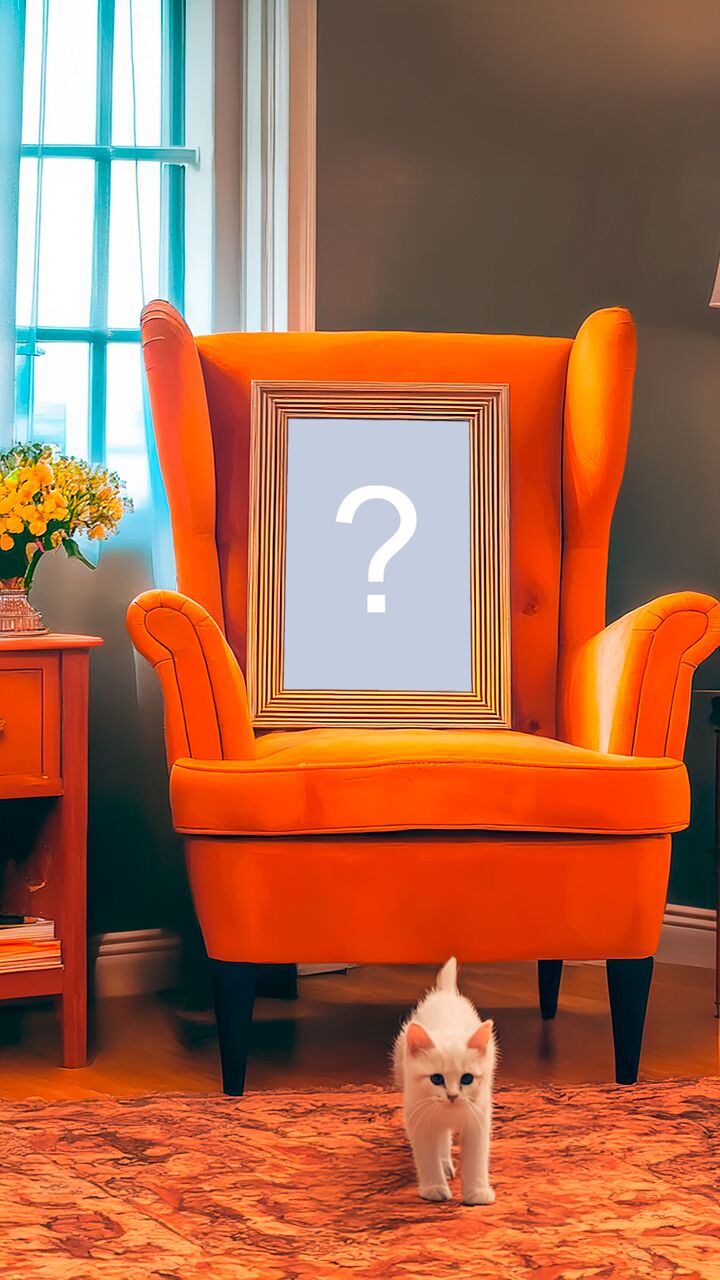 Crie um lindo video com sua foto na poltrona laranja!